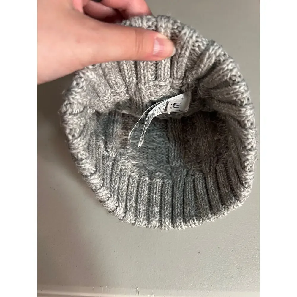 GAP Kids Girls Cable Knit Pom Beanie Hat Winter Warm Faux Fur Gray L/XL